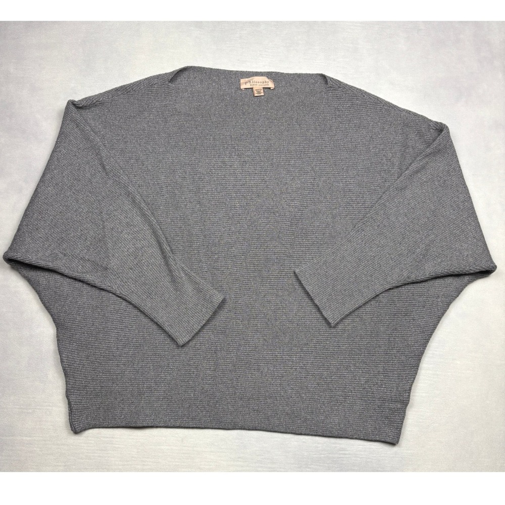Philosophy Woman Grey‎ Metallic Ribbed Dolman Sleeve Sweater Top Plus Size 2X